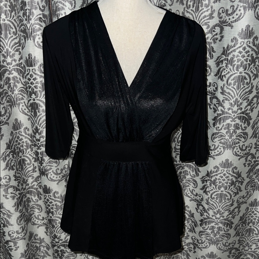 B. Street Black Sheen Front Dolman Sleeve Top